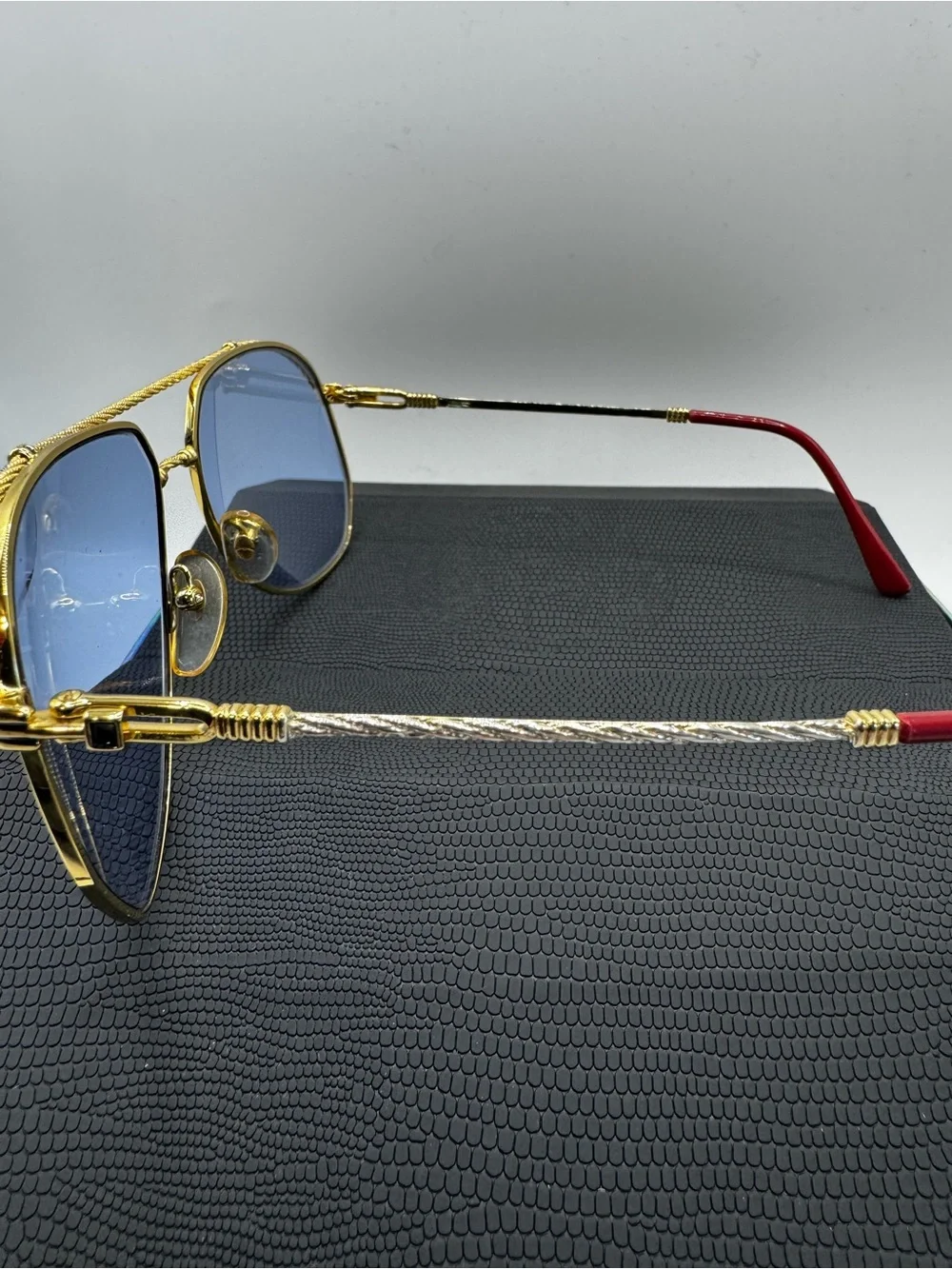 Porta Romana Gold Frame Blue Lens Aviator Sunglasses
